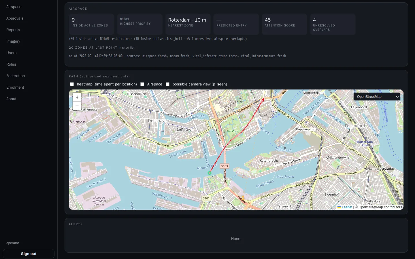 AERIX track view of a drone flight over Rotterdam with airspace context